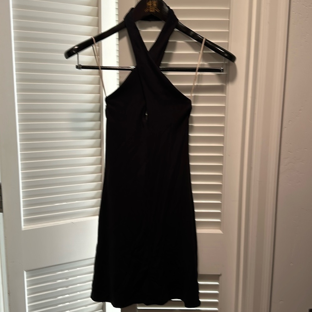 Wilfred by Aritzia- twist neck halter mini dress